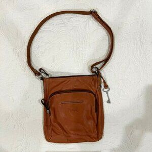 NWOT Fossil Hanover Leather Crossbody Bag Purse Cognac Brown Boho Hobo